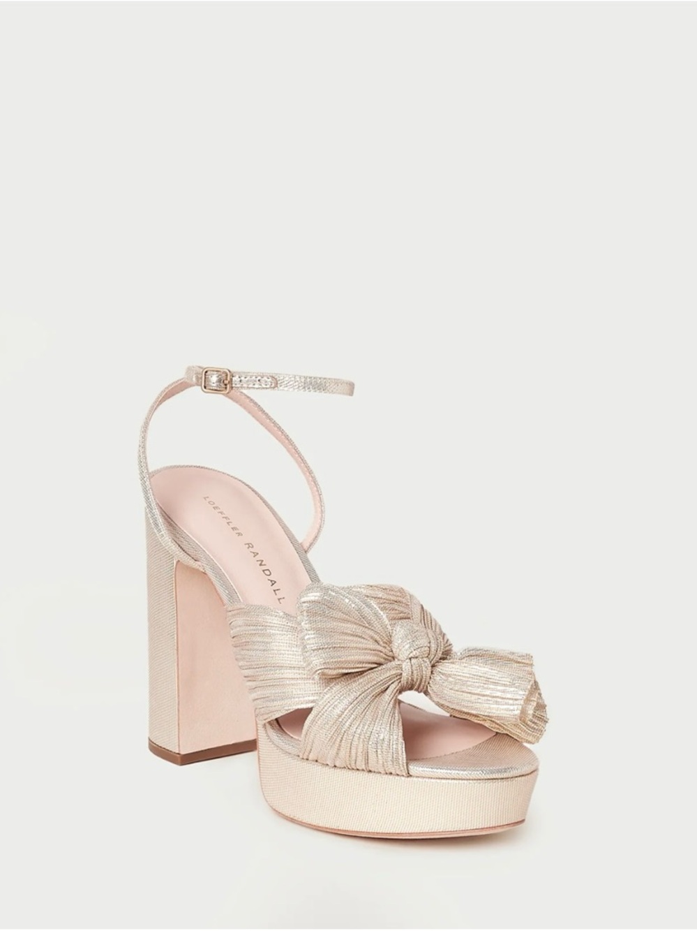 Loeffler Randall Metallic Blush Bow Platform Sandal